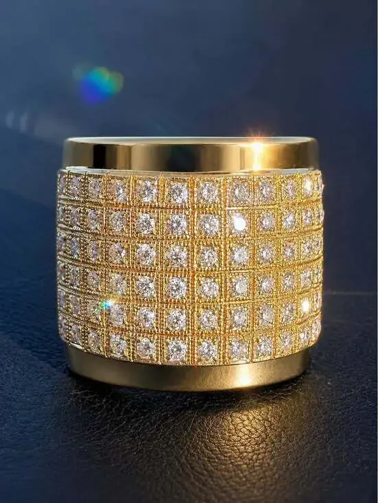 18k Solid Yellow Gold 1.1CTW Natural Diamond Wide Band Cluster Ring Sz 7.5