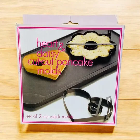 NEW Sweet Heart & Daisy Cut-Out Pancake Non-Stick Molds Shaper Chef Kitchen Tool