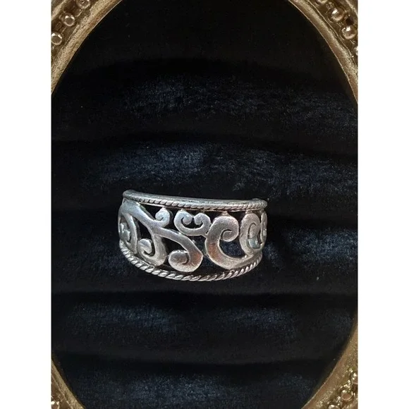 Vintage Filigree Silver Ring Womens 6.5‎ Scroll Openwork Rope 925 Art Nouveau