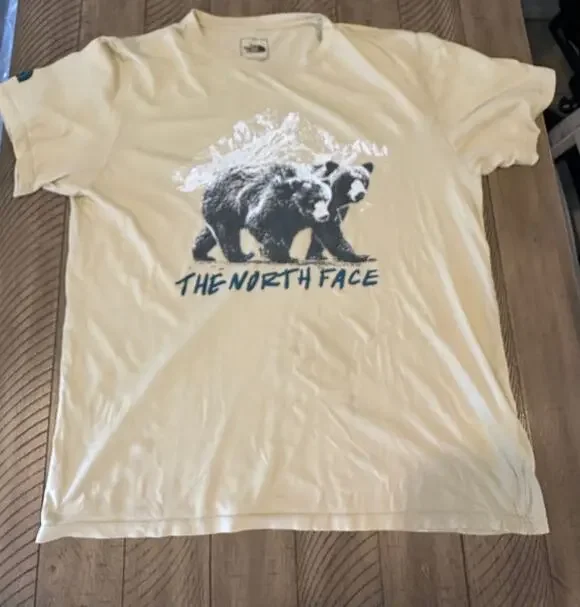 The North Face Graphic T-Shirt Men's Large Yellow Bear Mountain SS Cotton