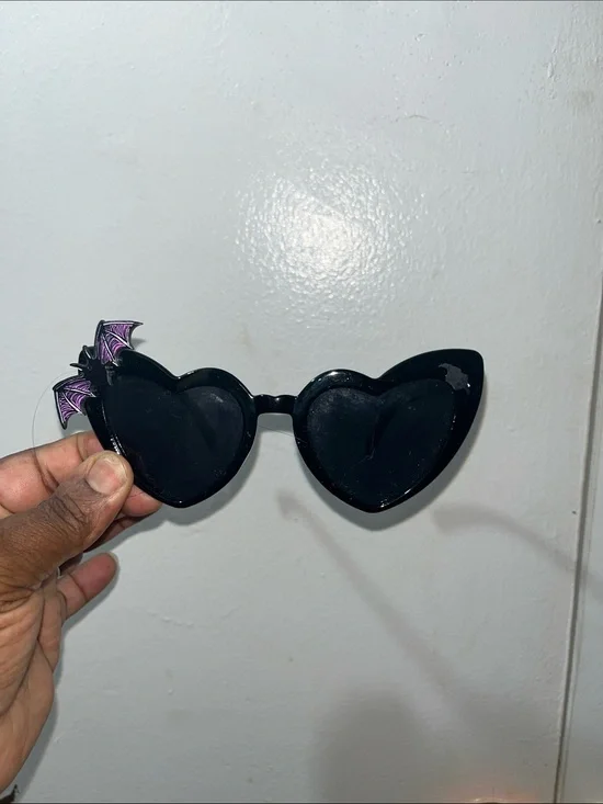 Kids Black Heart Sunglasses with Purple Bat Accent