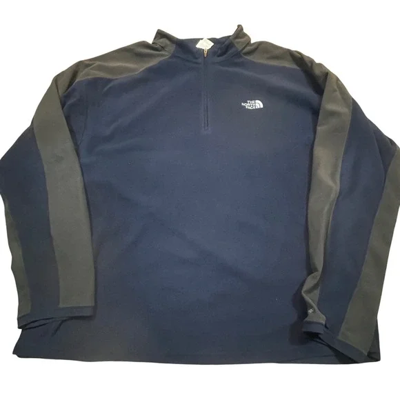 The North Face‎ Mens TKA 100 Fleece Quarter Zip Pullover Navy Blue Grey XXL