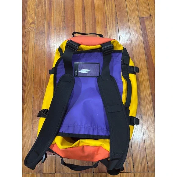 The North Face Base Camp Duffel Bag Small Yellow Orange Purple Backpack Straps