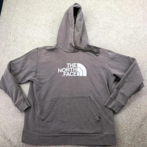 The North Face Hoodie Mens XL Gray Pullover Fleece Sweatshirt Big Logo