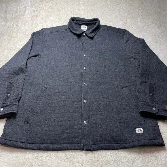 The North Face Mens XXL Dark Gray Quilted Snap Front Shirt Jacket Shacket Heavy