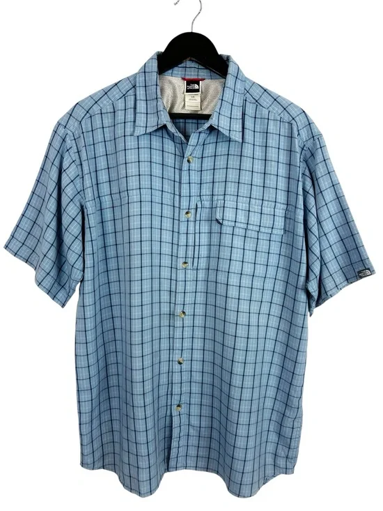 The North Face Men’s Blue Plaid Short-Sleeve Button-Down Shirt Size Large