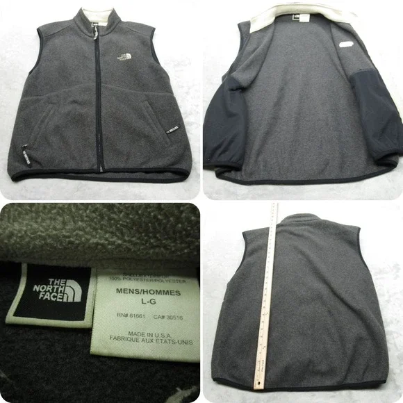 The North Face Vest Mens Large Gray Pockets‎ Soft Fleece Full Zip USA Made VTG