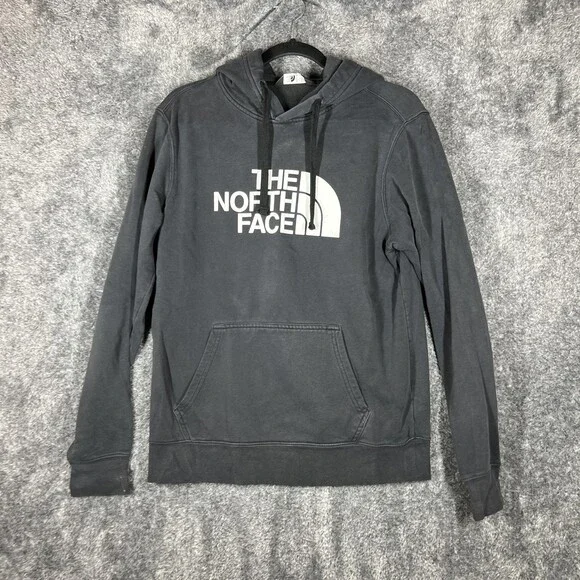 The North Face Hoodie Mens Small Black Pullover Logo Fleece Sweatshirt Outdoor