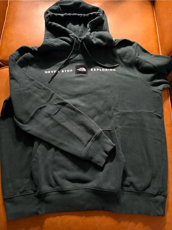 The North Face Men's Dark Green Pullover Hoodie with Logo