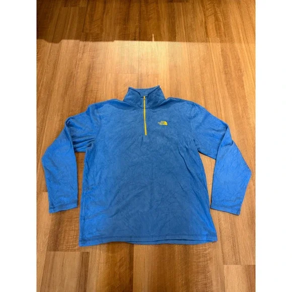 The North Face Fleece Pullover Mens Large Blue TKA 100 Quarter Zip Logo