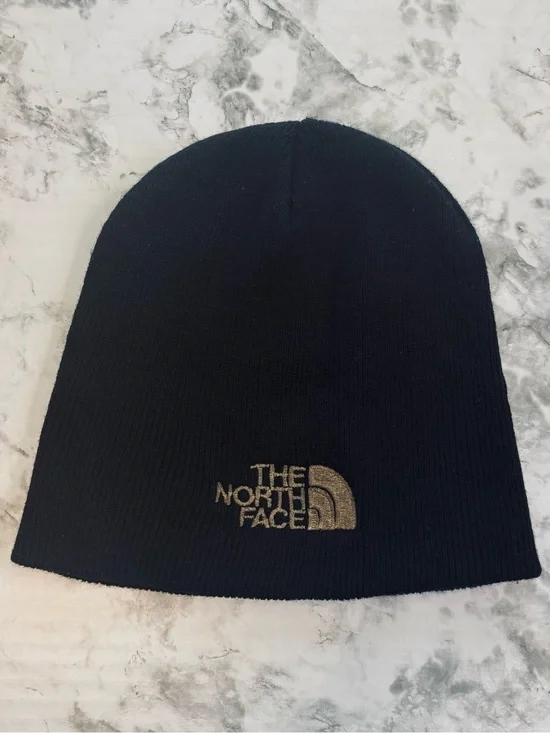 The North Face Black Beanie Winter Hat with Brown Embroidered Logo