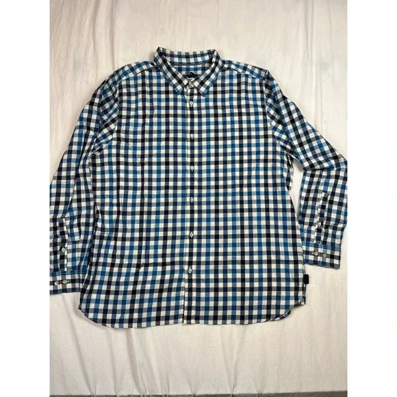 The North Face Mens Tekware Gingham Check Long Sleeve Button Down Shirt Blue XXL