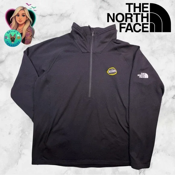 The North Face Mens XL Mountain Peaks 1/4 Zip Pullover Black Thermal Fleece logo