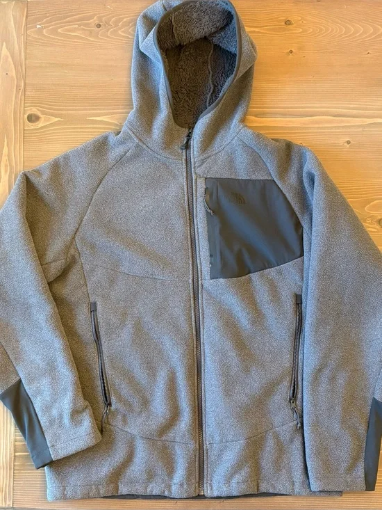 The North Face Gray Hooded Sherpa-Lined Zip Jacket