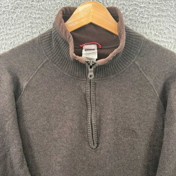 The North Face Sweater Mens Large Brown Quarter Zip Pullover Cotton Wool Blend
