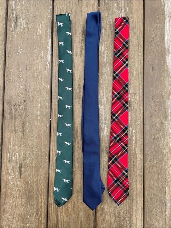 Crewcuts Boys' Green Dog Print, Navy Solid & Red Plaid Necktie Set