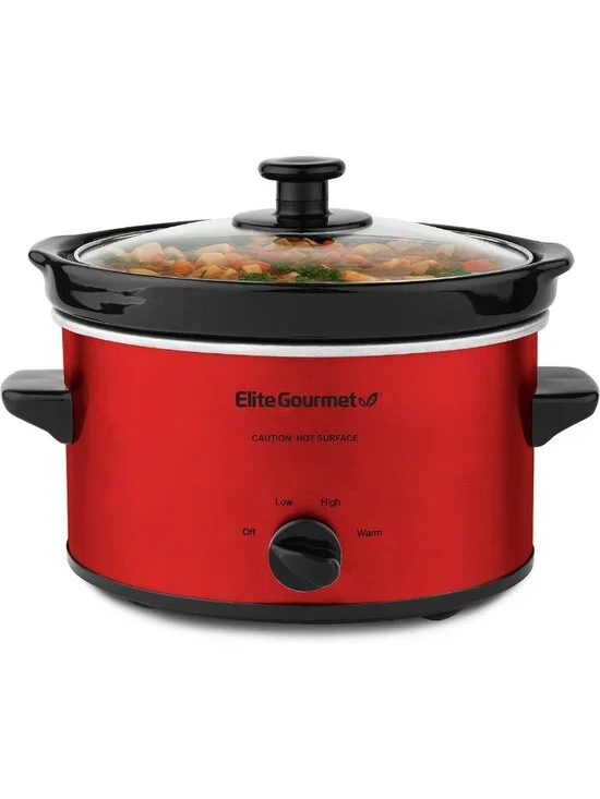 2 Qt Electric Oval Slow Cooker in Metallic Red - Perfect for Easy Meal Prep!