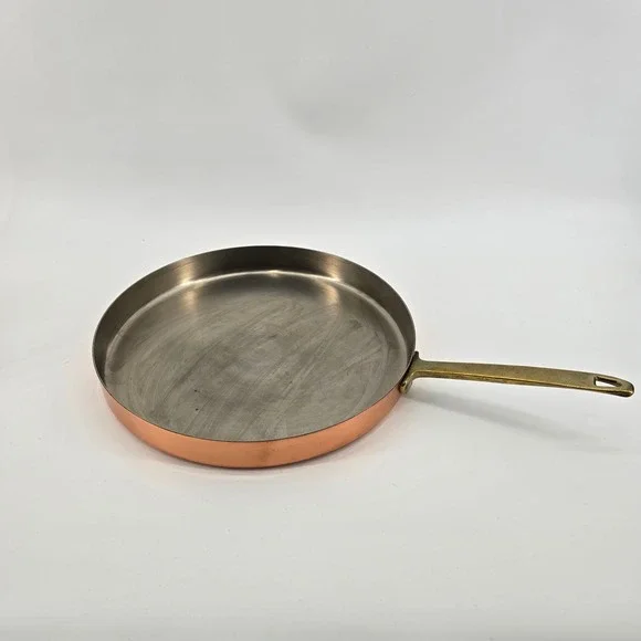 Vtg Paul Revere Copper Skillet Pan Brass Handle Stainless Lined USA 11.5 Inch