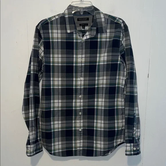 Banana Republic Men's Plaid Shirt - Navy, White, Green Button Up 072626