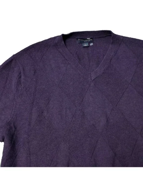 Banana Republic Sweater Mens M Medium Cotton Argyle Diamond Purple  Pullover