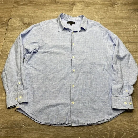 Banana Republic Button Up Shirt Mens XL Blue‎ Linen Check Casual Long Sleeve