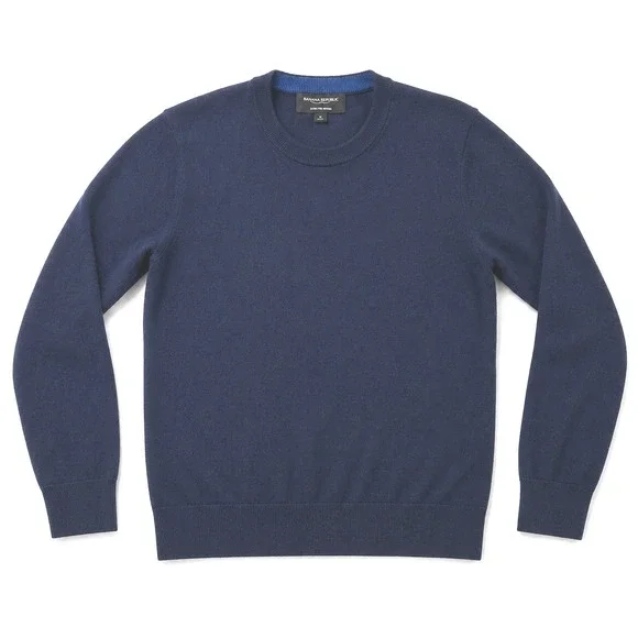 Banana Republic Mens Italian Merino Wool Crewneck Sweater Preppy Navy Blue L‎