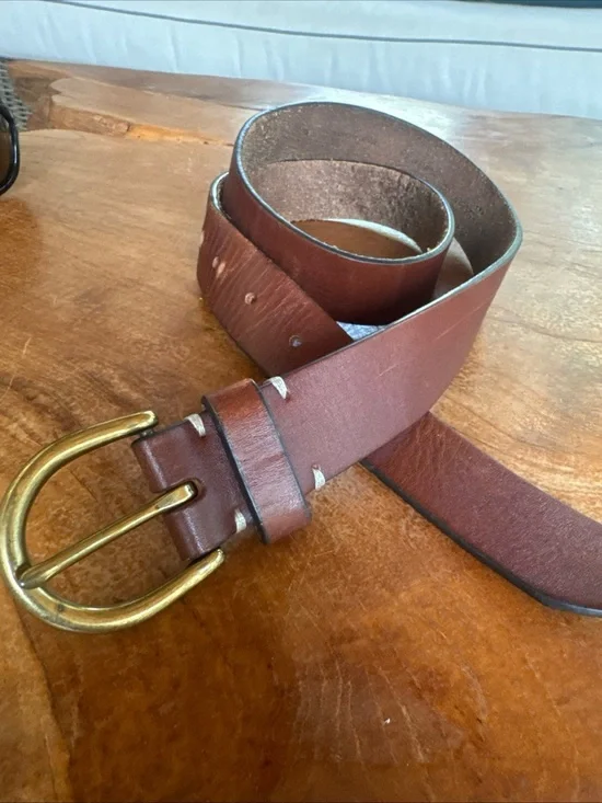 VINTAGE Banana Republic Leather Belt Tan Brass Cow Sz Med  775282 Mens Womens