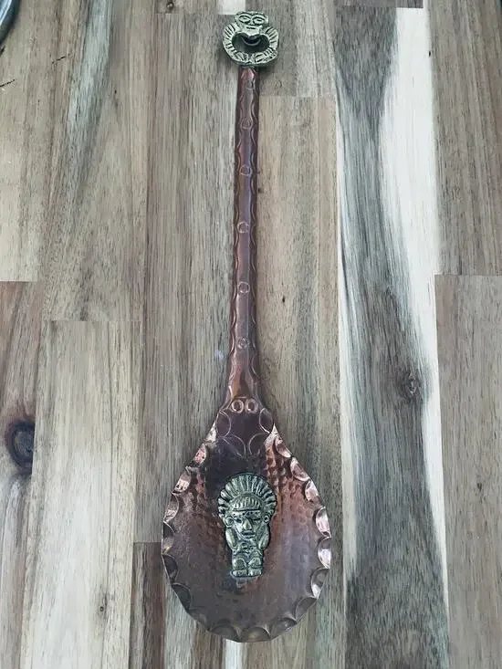 Large 13” Aztec Mayan Copper Plate Spoon Antique Vintage Big