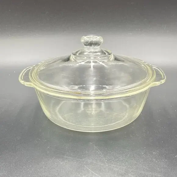 Fire King Glass Casserole Dish 1 Quart Knob Lid Clear Vintage 50's