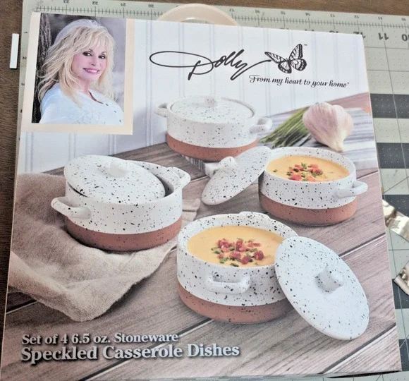 Dolly Parton Speckled Stoneware Casserole Dishes Set of 4 With Lids New RIP DP