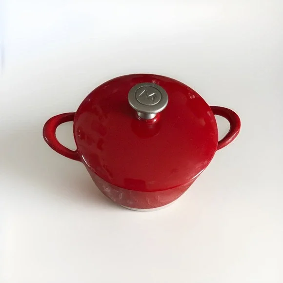 Vtg Mario Batali Individual SizeCast Iron Red Maroon Enamel Dutch Oven Pot & Lid