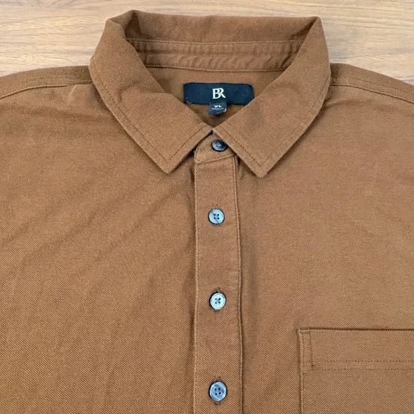 Banana Republic Mens Lux Pique Polo Shirt XL‎ Hickory Brown Short Sleeve Golf