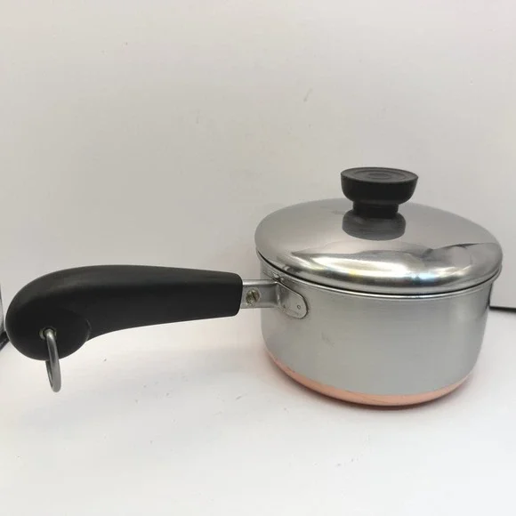 Vintage‎ Revere Ware Double Ring Clinton IL 1 Qt Copper Clad Saucepan w Lid