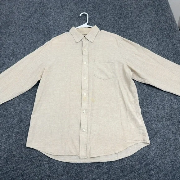 Banana Republic Shirt Mens L Beige Linen Cotton Button Down Casual Classic