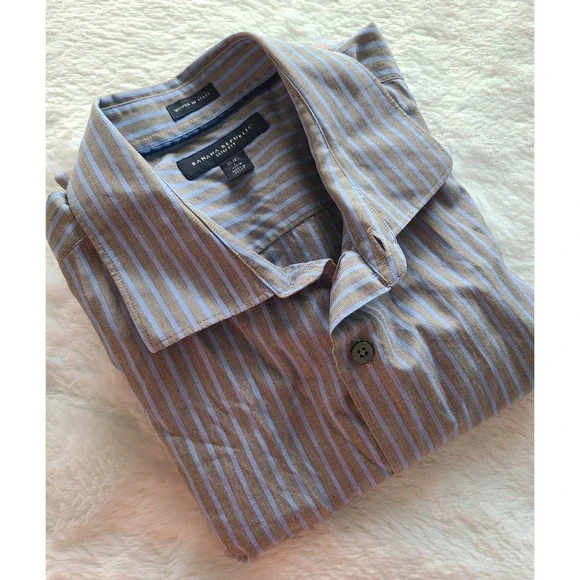 Banana Republic Slim Fit Shirt Mens Large Blue Gray Striped Italian Cotton L/S