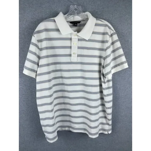 Banana Republic Polo Shirt Mens XL White Striped Short Sleeve‎ Preppy Classic