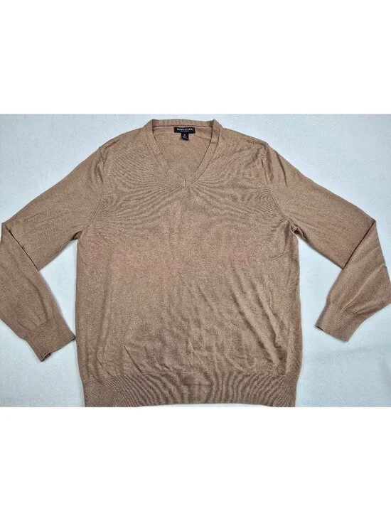 Banana Republic Mens XL Luxury Blend Tan V-Neck Sweater Silk Cotton Cashmere