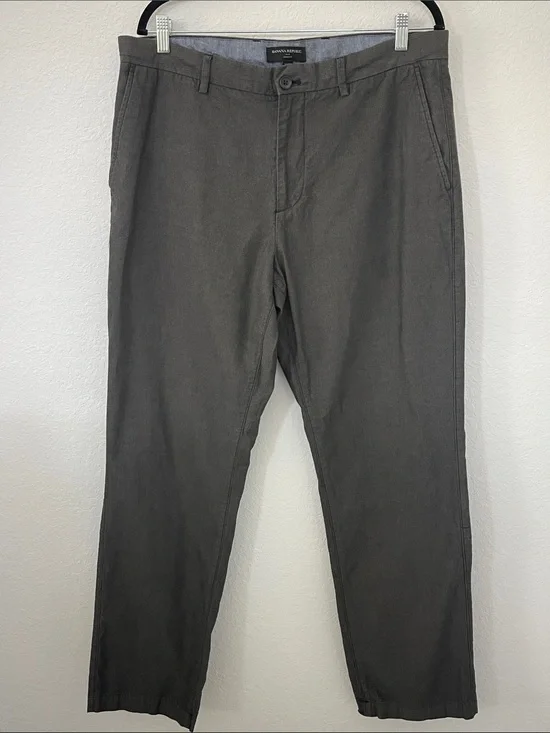 Banana Republic Aiden Fit Men’s 36x32 Charcoal Herringbone Cotton Pants