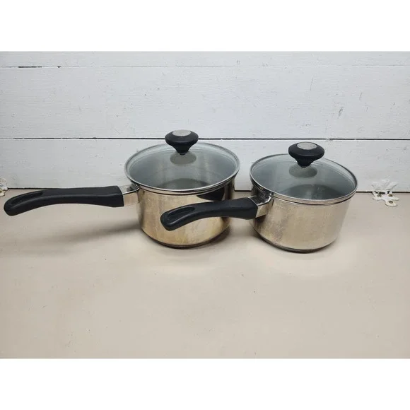 Lot of (2) Inox Bond Tivoli Saucepan Set Stainless Steel Glass Lids ~ Good