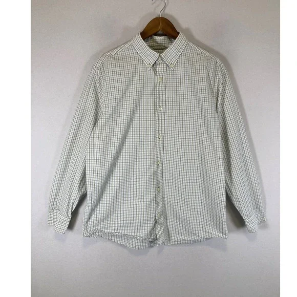 Preppy Banana Republic Mens XL Wht Green Blue Tattersall Check Button Down Shirt