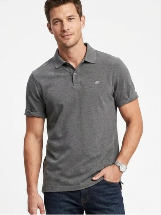 Banana Republic Men’s Charcoal Grey Elephant Logo Pique Polo Shirt - Size M -657