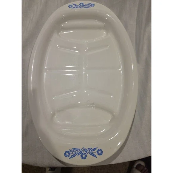 Vintage Corning Ware Blue Cornflower Roasting Platter Dish-Pan P-19 Meat Tray