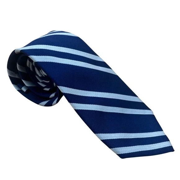 Banana Republic Mens Silk Blend Navy Light Blue Striped Necktie 3.25‎ Inch Width
