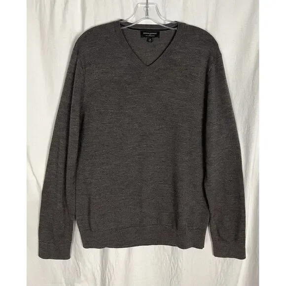 Banana Republic‎ Mens M 100% Merino Wool Pullover Sweater V Neck Warm Gray