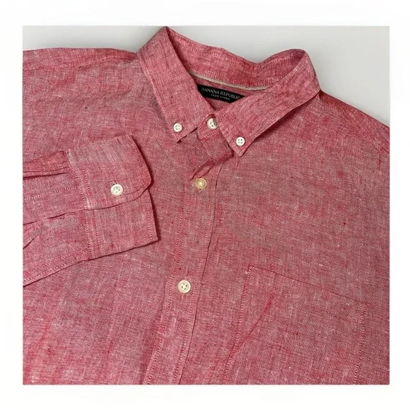 Banana Republic 100% Linen Camden Fit Long‎ Sleeve Button Shirt Men's Size XL