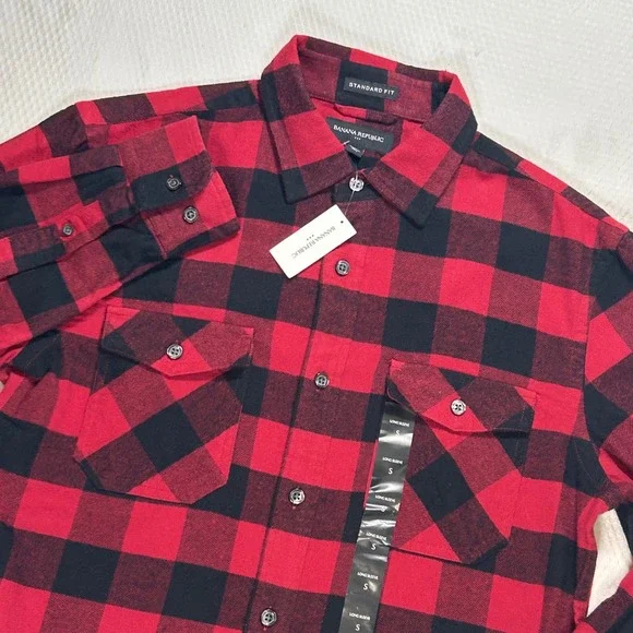 VTG Y2K‎ Banana Republic Mens S Buffalo Check Flannel Shirt NEW Red Gorpcore