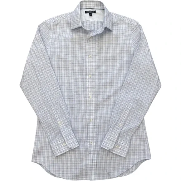 Banana Republic Mens Non-Iron Tailored Slim Fit Plaid Button Down Shirt Blue M