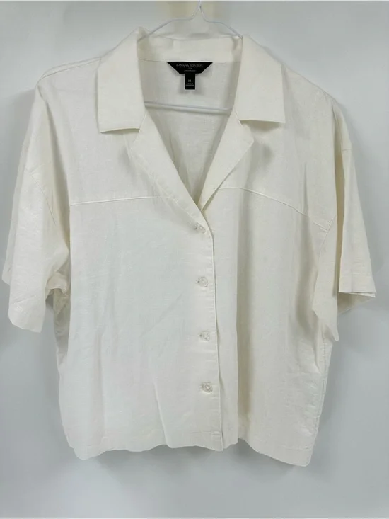 Banana Republic Linen blend White Casual collar Button-Down boxy Shirt Sz M