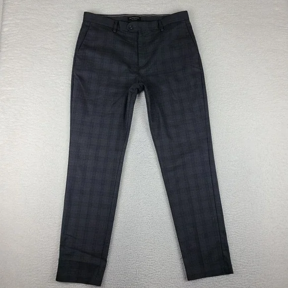 Banana Republic Pants Mens 34x34 Dark Gray Plaid Slim Tapered Fit Dress Slacks
