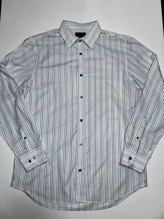 Banana Republic White Dress Shirt with Blue and Gray Stripes, 16-16,5 L
